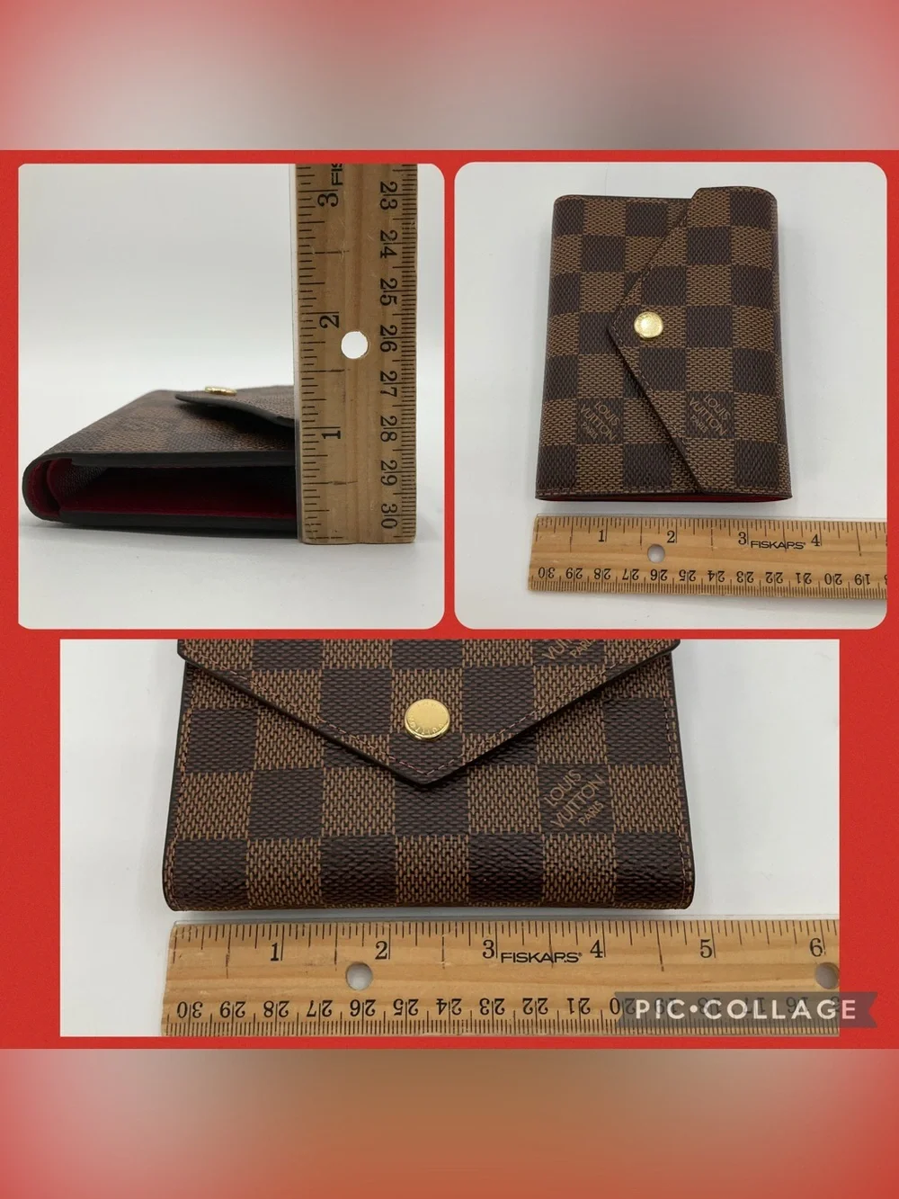 NWT Louis Vuitton Victorine Trifold Wallet Damier Ebene Rouge Interior N41659